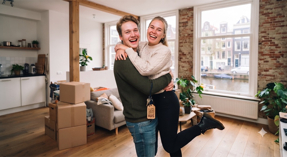 Stel viert hun eerste koophuis